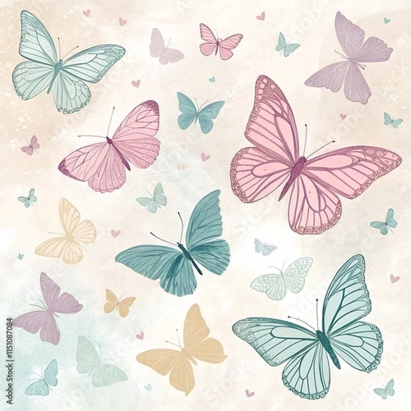 Fototapeta seamless background with butterflies