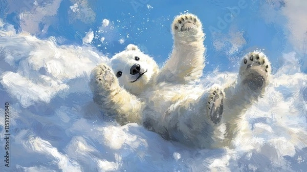 Obraz Polar Bear Cub Playing in the Snow