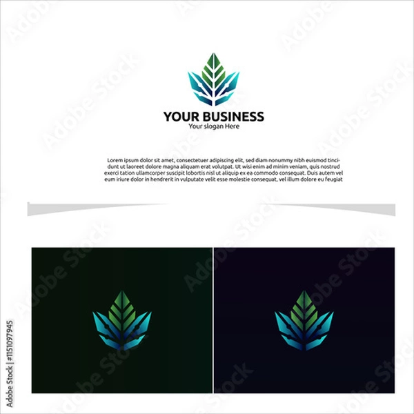 Fototapeta logo designs concept, A geometric leaf symbol with sharp clean lines, bold greens with a hint of white, modern and professional for your business