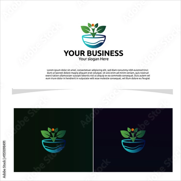 Fototapeta Logo vector template concept A balanced bowl design with leafy details, soft and rounded edges for you company