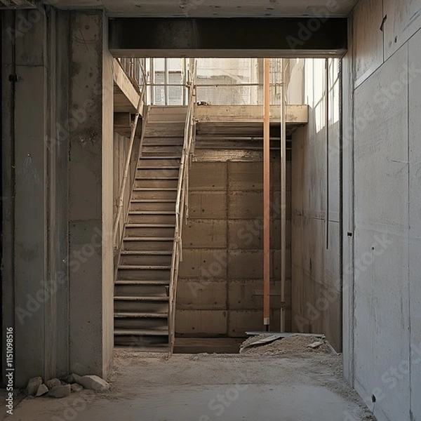 Fototapeta Elevator and stairwell in a building under construction