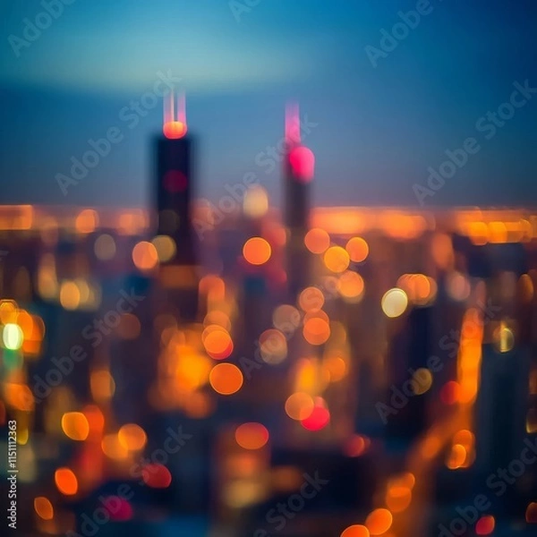 Obraz Blurred Chicago skyline with abstract cityscape