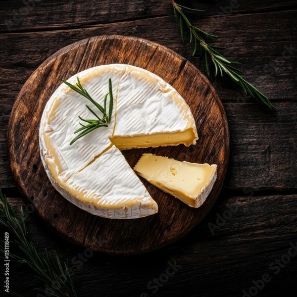 Obraz Brie on wood, top view