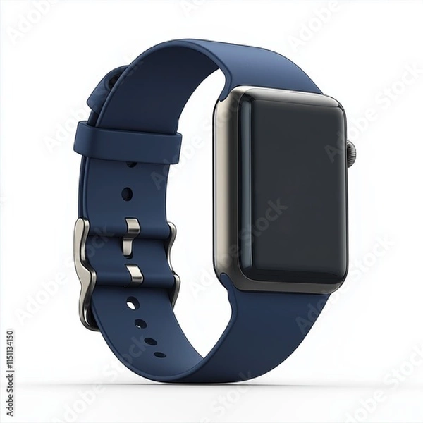 Fototapeta Smartwatch mockup with navy blue strap for health monitoring, wearable technology for fitness, print for National Technology Day