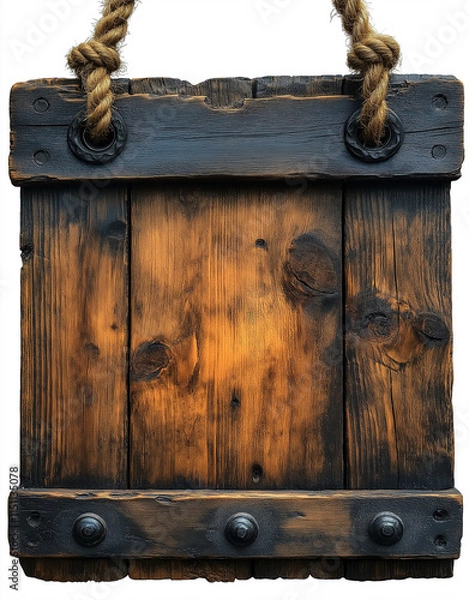 Fototapeta Weathered wood sign mockup for home decor, empty space for personalized messages, graphic asset for National DIY Day