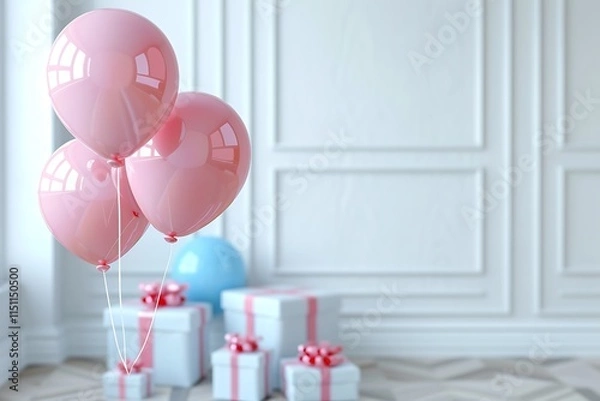 Obraz pink balloon with gift box