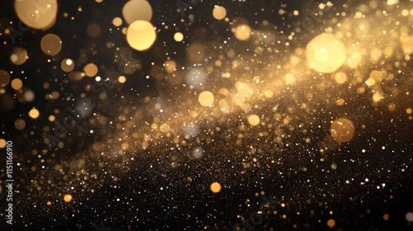 Fototapeta Elegant 3D abstract background black curved shape with shiny golden ribbon line lighting sparking, Tech geometric background with abstract golden and black circles. 