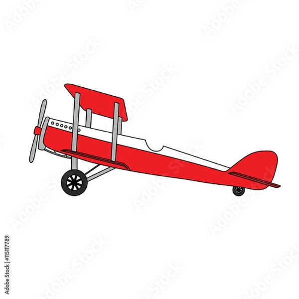Obraz Cartoon plain old red vintage authentic retro airplane.