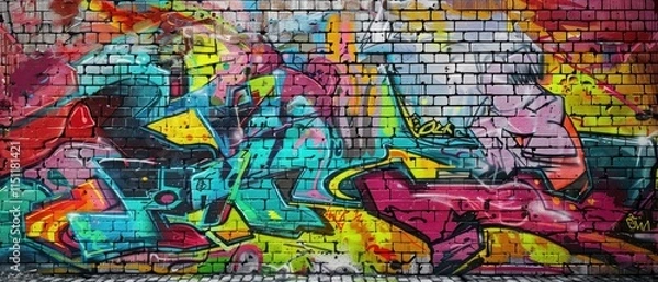 Fototapeta Abstract Graffiti Art with Brick Background Graffiti Template