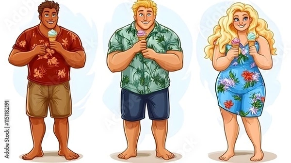 Fototapeta Summer ice cream delight fun characters enjoying treats beach location cartoon style vibrant colors