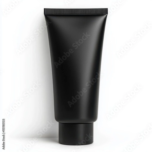 Fototapeta Matte Black Cosmetic Tube on White Background for Product Presentation