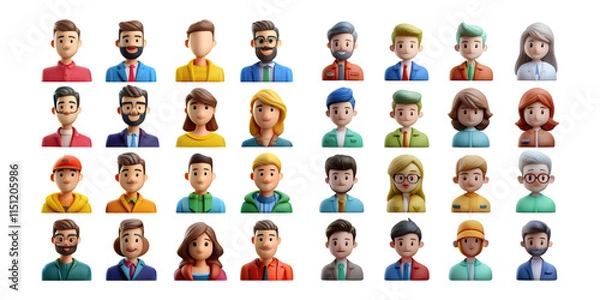 Fototapeta Diverse 3D Characters for Business and Professional Use, PNG collection, set bundle, isolate on transparent or white background