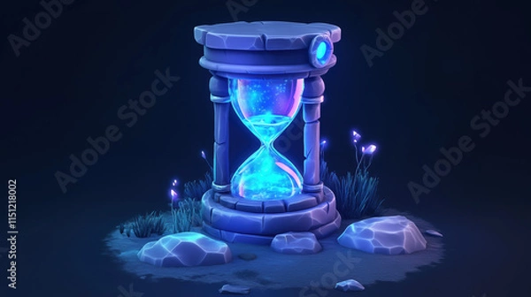 Obraz Unique Indigo Hourglass with Playful Cartoon Style, 3D Design Ideal for Digital Projects