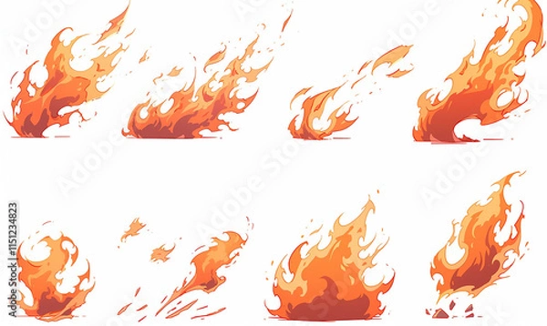 Fototapeta Fire in cartoon style game asset isolated with white background