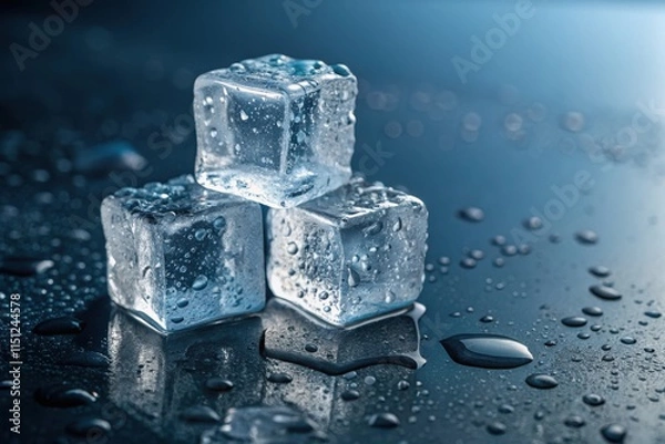 Fototapeta Intricate stacking of melting ice cubes creates a mesmerizing display of water droplets