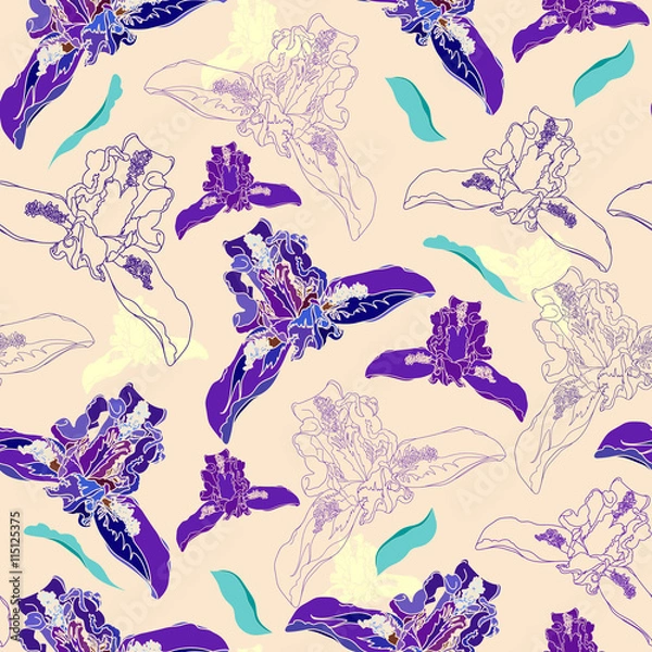 Fototapeta Floral seamless pattern. Vector background with flowers.