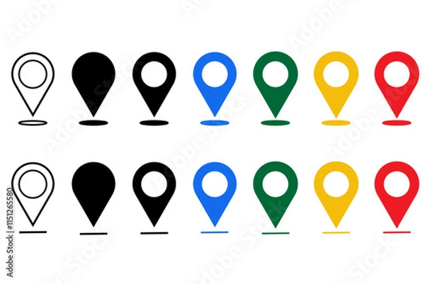 Fototapeta Location icon set. Location pointer vector icon fill and stroke with white background. Location pin icon, location, vector, symbols.
