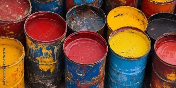 Obraz Proper disposal of oil paints as hazardous waste is crucial. This includes recycling empty metallic paint cans and sorting various household waste for more effective recycling practices.