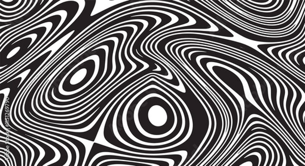 Fototapeta Trippy organic shape Waves Ripple Pattern black and white retro wave pattern reminding optical illusions