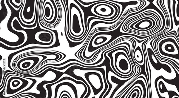 Fototapeta Trippy organic shape Waves Ripple Pattern black and white retro wave pattern reminding optical illusions