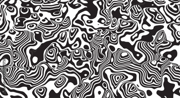 Fototapeta Trippy organic shape Waves Ripple Pattern black and white retro wave pattern reminding optical illusions