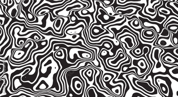 Fototapeta Trippy organic shape Waves Ripple Pattern black and white retro wave pattern reminding optical illusions