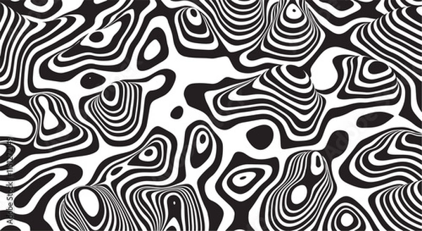 Fototapeta Trippy organic shape Waves Ripple Pattern black and white retro wave pattern reminding optical illusions
