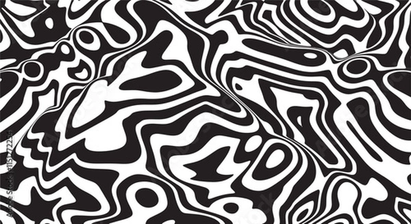 Fototapeta Trippy organic shape Waves Ripple Pattern black and white retro wave pattern reminding optical illusions