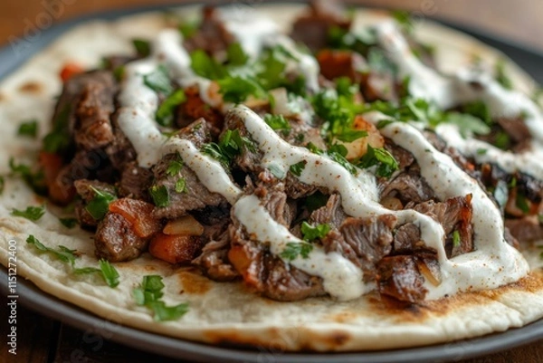 Fototapeta Scrumptious Shawarma Pita with Zesty Sauce