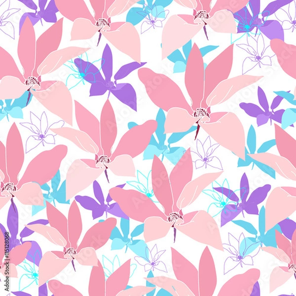 Fototapeta Floral seamless pattern. Vector background with flowers.
