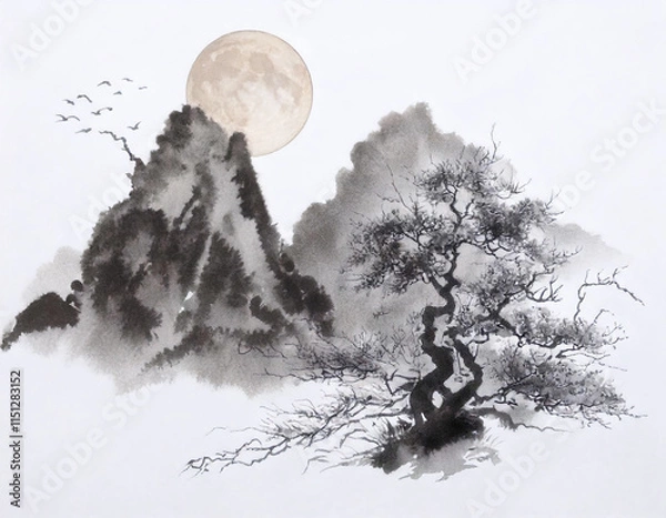 Obraz 정월대보름 달 풍경 산수화