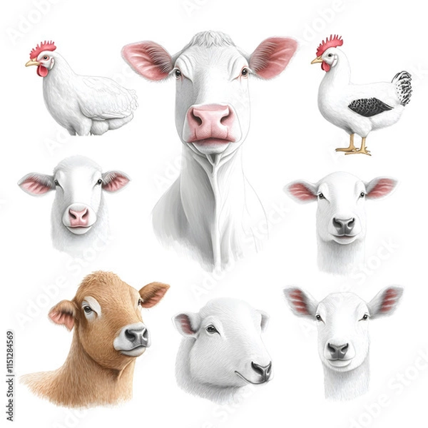 Fototapeta Animals meet types ink illustrations set, hand drawn illustrations 