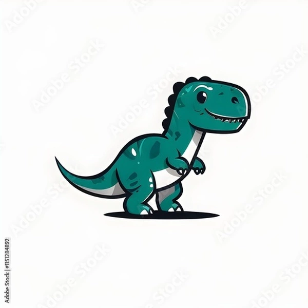Fototapeta A simple cartoon dino with a white background
