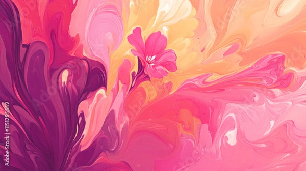 Fototapeta Vibrant abstract background with swirling colors and delicate flower
