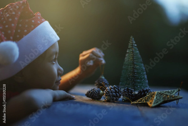 Obraz A little girl is happy to join the christmas day.