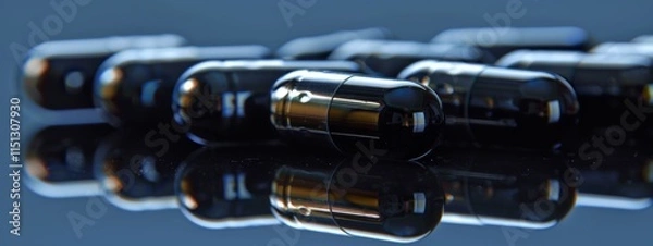 Fototapeta Dark Glass Bottles on Reflective Surface