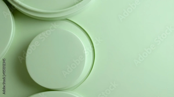 Fototapeta abstract minimal green background with white clouds, hat top view for wallpaper with copy space