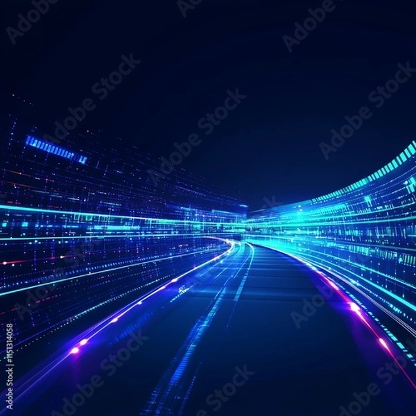 Fototapeta Abstract futuristic motion trails in vibrant blue, purple, and pink colors representing digital speed and technology