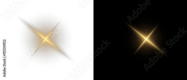 Fototapeta Png gold star light, sparkle. Yellow light effect. Shining light with yellow gold color. Png spotlight spark.Vector transparent sunlight special lens flare light effect.	
