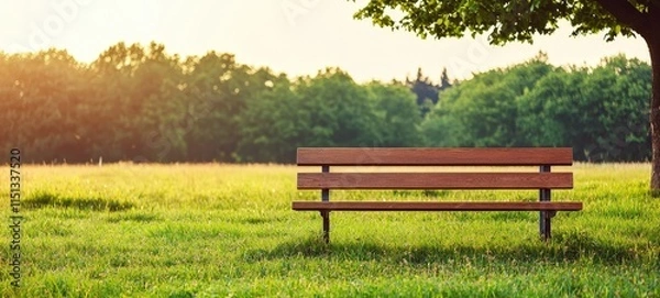 Fototapeta Sustainable serenity bench in a lush park nature photography tranquil environment daylight viewpoint