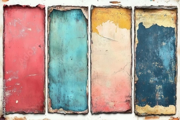 Obraz a collection of four grunge-style vector frames, each featuring a different abstract texture, ready to overlay on artwork for a distressed effect, highlighting creativity in design