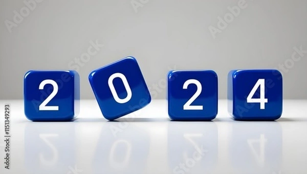Fototapeta 2024 in Blue Cubes with Tilted Number 0 for a Unique Perspective