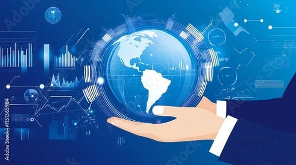 Obraz A business professional's hand cradles a digital globe, symbolizing global connectivity and technology.