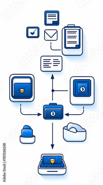 Fototapeta Secure Online Payment Process Flowchart, Digital Transaction, Data Protection,  Cybersecurity, Background Icons, Website Illustration.