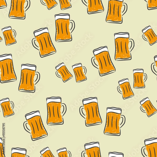 Obraz Vector beer seamless pattern. Crafted beer background. Beer mug texture. Vector illustration.