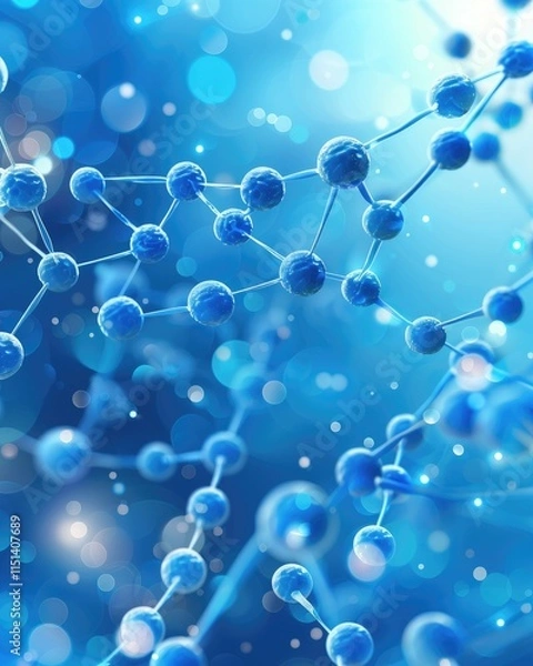 Fototapeta A vibrant close-up of molecular structures, showcasing blue particles and connections, representing scientific exploration and innovation.