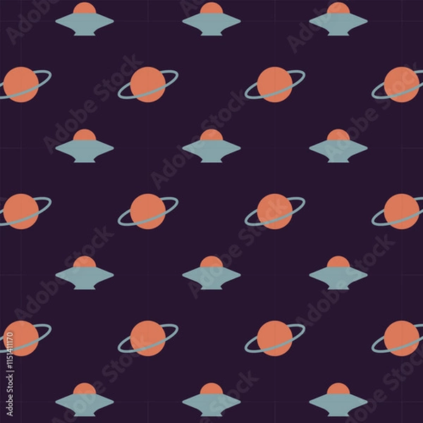 Fototapeta retro pattern space flying saucer planet retro colors cover design
