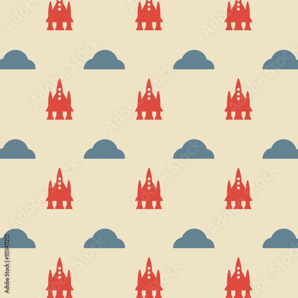 Fototapeta retro pattern space space rocket cloud retro colors cover design