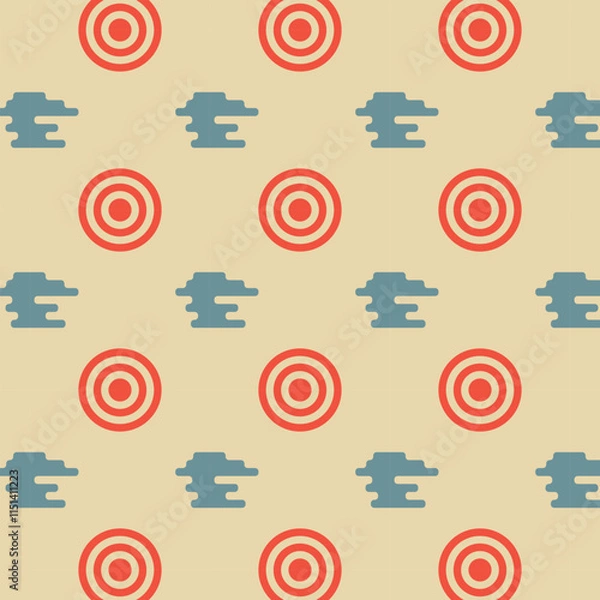 Fototapeta retro pattern abstract shapes clouds planet retro colors red cover design