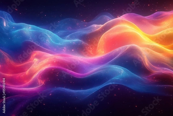 Fototapeta iridescent waves of neon colors twist and swirl in dynamic motion, creating a mesmerizing, fluid abstract design. the gradient hues blend seamlessly, evoking a sense of depth and vibrancy